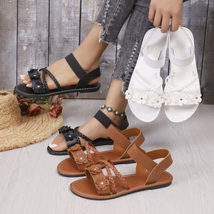 Women Flower Braided Flat <b>Sandals</b> <b>Elastic</b> Ankle Strap Open Toe Summer Casual Beach Ladies Flat Shoes - Product Image 1