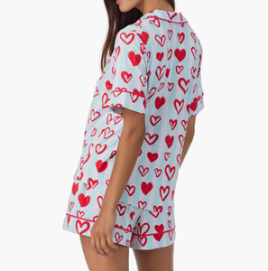 Pyjamas pour femmes en gros, <span class=keywords><strong>boutique</strong></span> exclusive, imprimé cœur mignon, bord festonné, ensemble de pyjamas courts pour la Saint-Valentin, vêtements de nuit pour femmes, cadeaux pour femmes - Product Image 3