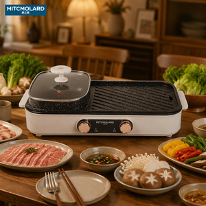 Grill électrique <span class=keywords><strong>raclette</strong></span> 1500W en PTFE, plaque de cuisson antiadhésive pour barbecue d'intérieur, sans fumée, surface plate à ouverture à 180 degrés avec récupérateur d'huile - Product Image 1
