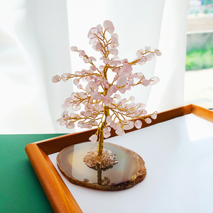 Ornement <span class=keywords><strong>Arbre</strong></span> de Vie en Cristal Naturel en Gros, Base en Tranche d'<span class=keywords><strong>Agate</strong></span>, <span class=keywords><strong>Arbre</strong></span> à Argent Feng Shui pour la Guérison, Décoration Maison/Bureau, Cadeau, Fourniture en Gros - Product Image 4