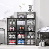 Caja de Zapatos Apilable Transparente de Fácil Montaje, Organizador de Almacenamiento Multiusos de Plástico Grueso con Puerta Magnética para Zapatillas y Bolsos