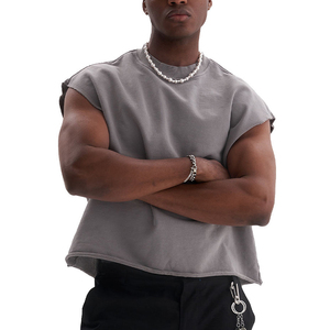 Débardeur de sport et fitness personnalisé à bords bruts, sans manches, coupe oversize, style streetwear, court et carré, en molleton bouclette pour <span class=keywords><strong>homme</strong></span> - Product Image 5