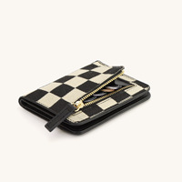 Dompet Pendek Wanita Unisex Kulit PU Fashion Terbaru Tahan Air, Tempat Kartu Mini, Dompet Koin, Penutup Kancing, Lapisan Poliester, Rantai