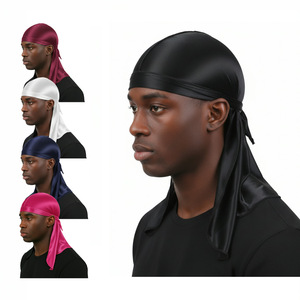 Men's Simulated Silk Headscarf Long Tail Hip Hop Pirate Hat Black Dark Blue Burgundy Pink Gray Monochrome Street Dance Accessory - Product Image 1