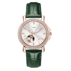 <span class=keywords><strong>SKONE</strong></span>/Time Space Damen Modische Automatische Skelett-Mechanische Uhr mit Legierungsgehäuse, Lederarmband, Wasserdicht, Zeiger-Zifferblatt - Product Image 1
