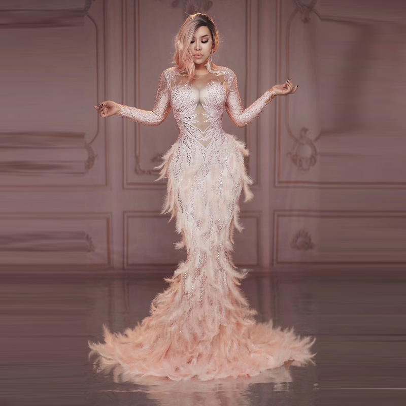 Sparkly Rhinestones Pink Feather Nude Dress Sexy Full Stones Long Big Tail Dress Birthday Celebrate Dresses| Alibaba.com Sparkly Rhinestones Pink Feather Nude Dress Sexy Full Stones Long Big Tail Dress Birthday Celebrate Dresses| Alibaba.com