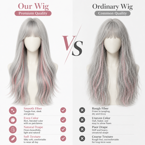 Perruque synthétique ondulée <span class=keywords><strong>blond</strong></span> platine avec mèches roses et franges, résistante à la chaleur, haute densité, ajustable, pour femme, vente en gros - Product Image 4