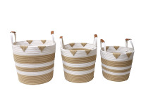 Panier à linge décoratif en corde de coton écologique avec poignées en cuir, lot de 3 pour la chambre d'enfant et la maison