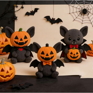 Décorations et cadeaux effrayants pour fête d'Halloween, jouet en peluche tête de citrouille Jack-o'-lantern, jouet en peluche chauve-souris citrouille d'Halloween - Product Image 1