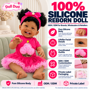 Muñeca Duo Personalizada de Silicona de Cuerpo Completo de 18 Pulgadas, Muñeca Reborn con Piel Oscura y Vestido Rosa a Capas, Regalo de Navidad Personalizado para Niños - Product Image 1