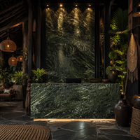 Grande dalle de marbre vert zèbre naturel poli pour plan de travail de cuisine, meuble-lavabo de salle de bain, revêtement mural, carrelage de sol
