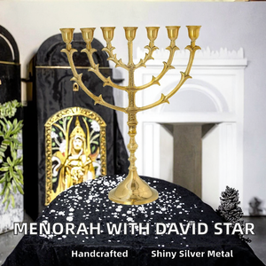 Menorah Judía, Estrella de David, Candelabros Mesiánicos Plateados Hechos a Mano, Decoración Navideña para el Hogar, Actividades Religiosas, Iglesia - Product Image 2