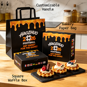 All-in-One Eco-Friendly Custom Logo Food Grade Dessert Packaging Solution Recyclable Paper Bag with Handle for Bakery Waffle Set - Product Image 3