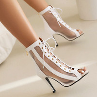 Argent Peep Toe chaussures de danse latine filles classique Jazz talons hauts à lacets élastique bottines bout ouvert sandales d'été Satin