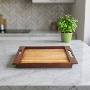 Premium wooden serving tray with sleek cutout handles perfect for kitchen use <b>breakfast</b> in bed and stylish home decor - Product Image 1