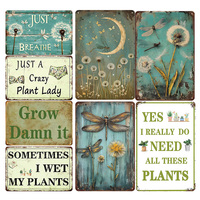 Juego de Letreros Metálicos Vintage con Diseño de Libélula, Diente de León y Planta, Decoración Retro para Pared del Hogar y Jardín