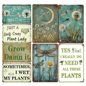 Juego <span class=keywords><strong>de</strong></span> Letreros Metálicos Vintage con Diseño <span class=keywords><strong>de</strong></span> Libélula, Diente <span class=keywords><strong>de</strong></span> León y Planta, Decoración Retro para Pared del Hogar y Jardín - Product Image 1