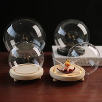 Clochette en forme de boule transparente, dôme de verre avec base en bois