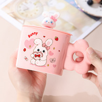 Mug à café en porcelaine rose mignon Ruby Beaver, design de dessin animé, haute valeur esthétique, jetable, passe au lave-vaisselle et au micro-ondes, pour les entreprises