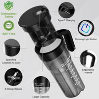 Draagbare USB-C oplaadbare blender fruitsapcentrifuge met roestvrijstalen messen, IPX7 waterdicht, geschikt voor auto en camper, 460 ml capaciteit, lange batterijduur