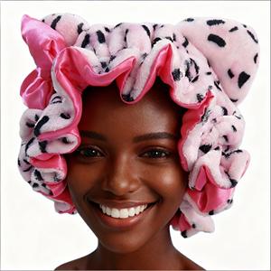 <span class=keywords><strong>Bonnet</strong></span> en polaire d'hiver à oreilles d'ours du fabricant, motif/léopard rose, avec bouton recouvert pour femmes - Product Image 1