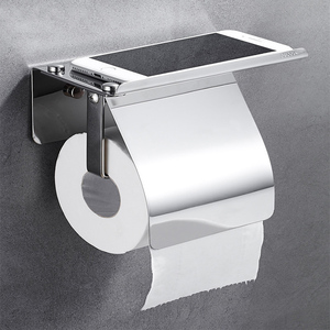 Sanga Stainless Steel Wall-mounted Multifunction Toilet Roll Standing Tissue Black Toilet <b>Paper</b> Holder With Phone Shelf - Product Image 6