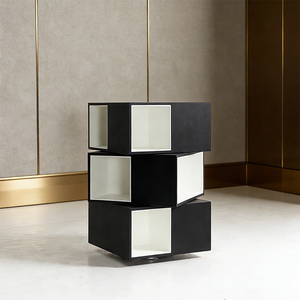 Meuble de rangement rotatif moderne à <span class=keywords><strong>3</strong></span> niveaux noir et blanc, unité de rangement pivotante, table de chevet géométrique créative - Product Image 1