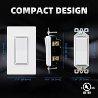 ELEGRP Interrupteurs à bascule électriques américains homologués 1 gang 120V 220V avec panneau et éclairage LED