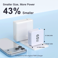 Cargador USB C GaN de 65W al por Mayor, Adaptador de Pared de Carga Rápida PD de un Solo Puerto, OEM ODM, Logotipo Personalizado Disponible