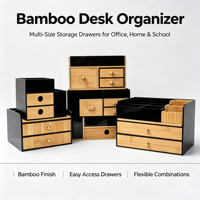 Organisateur de bureau en acrylique noir bambou, boîte de rangement de bureau pour fournitures de bureau, maquillage, cosmétiques, adapté pour la maison, le bureau