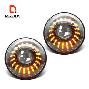 DOT <span class=keywords><strong>E</strong></span> Mark Phê Duyệt Amber Bật Tín Hiệu Halo Lights Cao Và Thấp Chùm 7 Inch Xe Máy <span class=keywords><strong>Led</strong></span> Đèn Pha Với DRL Cho Jeep - Product Image 1