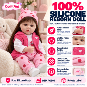 Muñeca Duo personalizada de 18 pulgadas, cuerpo completo de silicona, muñeca bebé Reborn, chaleco rosa, sombrero con lazo, regalo de Navidad personalizado para niña - Product Image 1