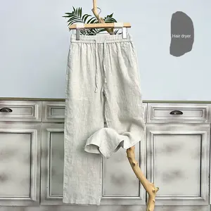 Pantalons décontractés pour hommes <span class=keywords><strong>en</strong></span> <span class=keywords><strong>lin</strong></span> OEM été mince, ample, droit, drapé, jambe large, taille moyenne, devant plat, vente <span class=keywords><strong>en</strong></span> gros - Product Image 6