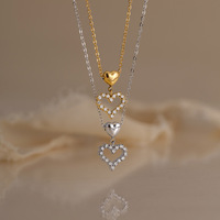Collier double cœur en acier inoxydable pour femme, incrusté de pierres CZ, pendentif délicat superposable, bijoux tendance