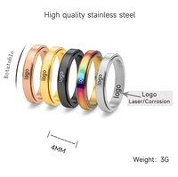 Bague en acier inoxydable 4 mm, argent, noir, or rose, colorée, brillante, rotative, logo personnalisé, bague de doigt en acier inoxydable