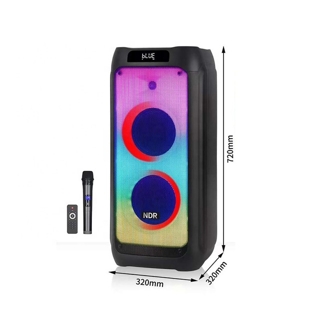 NDR-1608 Hot Sale Dual 8 Inch RGB Light Super Bass Blue-tooth Speaker Wireless Mics Karaoke Loud DJ Speakers USB/TF/FM Radio