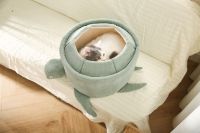 Lit pour animaux de compagnie en forme de tortue de mer, en velours côtelé doux, confortable, nid de sommeil pour chat