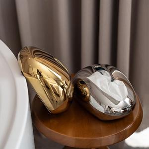 Hộp đựng khăn giấy trang trí phòng khách sang trọng, màu sắc mới, gốm sứ trừu tượng, màu vàng gold, dành cho khách sạn, nhà ở, văn phòng - Product Image 5