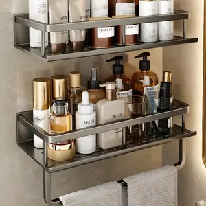 Wall-mounted Shower Caddy Black Adhesive Storage Rack No Drilling Stainless Steel Golden Bathroom Shelfwall Cabinet With Shelf