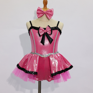 Costume de danse tutu rose métallisé pour enfants, bretelles spaghetti, garniture à paillettes, robe de scène pour filles, jazz, tap, performance - Product Image 3