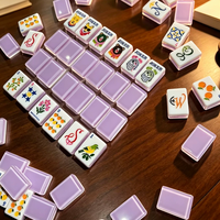 Tuiles de Mahjong KXXL en Acrylique Lavande à Motif Floral avec Illustrations Hibou, Panda et Fruits pour Soirées entre Femmes, Cocktails et Brunch