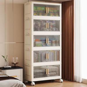 No installation required. Folding plastic multi-layer cabinet with wheels. Suitable for home, bedroom, <b>bedside</b> <b>table</b>, and - Product Image 2