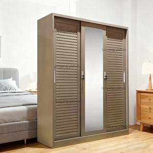 Weißer Schlafzimmerschrank mit 3 Türen, Bedruckte Schiebetür mit Spiegel, Einfaches Design, Kleiderschrank aus Stahl mit 3 Türen - Product Image 3