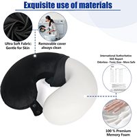 Oreiller de voyage ergonomique en mousse à mémoire de forme 100 % pure, en forme de U, avec housse compressible et lavable (noir) pour avion, voiture, maison et bureau