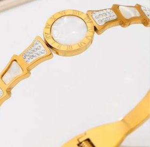 Bracciale in Acciaio Inossidabile con Diamanti e Conchiglie, Placcato Oro, Design Geometrico, Gioiello Unisex alla Moda - Product Image 4