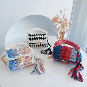 T shirt tas rajut benang rajutan kustom tas crochet wanita buatan tangan tas tangan mewah rajutan populer tas crochet untuk wanita