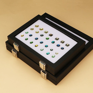 Caja de Almacenamiento de Joyería al por Mayor, de Cuero Sintético Negro con Cristal y Cierre de Hebilla, Caja de Exhibición de Piedras Preciosas Transparente - Product Image 4