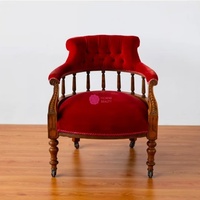 Fauteuil en bois sculpté rétro Yicheng, rembourré en velours rouge, chaise de loisirs pour petit appartement, chambre à coucher, salon