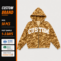 Sweat à capuche camouflage vintage personnalisé, effet délavé, coton épais doré, broderie surdimensionnée