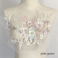 Ecowalson 3D Fleurs Perlé Dentelle Tissus Applique Broderie Couture sur Patchs pour Robe de Mariée DIY Vêtements Patches